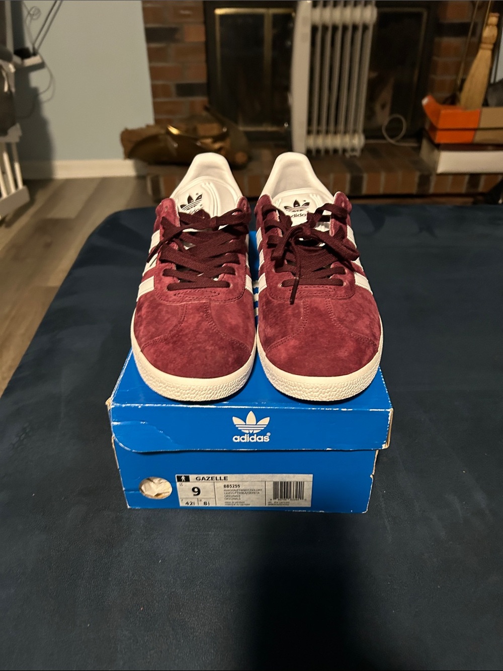 adidas Kids Gazelle Suede Sneakers - Burgundy with White Stripes